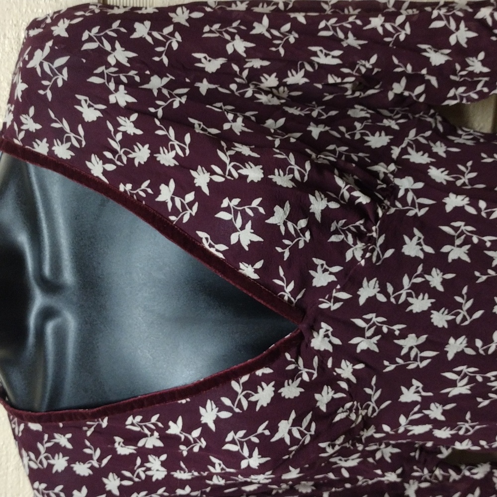 Sexy Tommy silk velvet trimmed semi sheer blouse